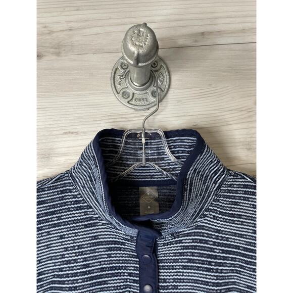 St Johns Bay Sweater Womens Medium Blue Stripe Snap Mock Neck Pullover Knit - Picture 2 of 8